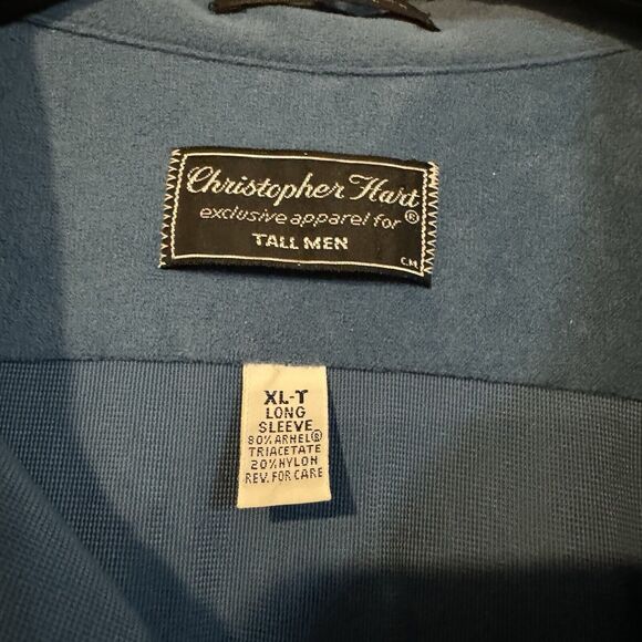 Christopher Hart Men's XLT Blue Long Sleeve Velvety Button Up Shirt Pockets - Picture 3 of 7